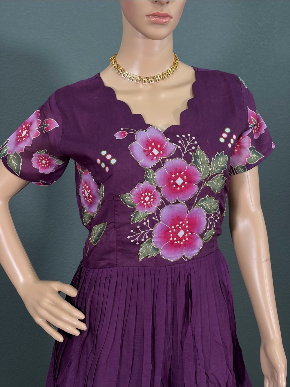 Brand new pretty purple cotton maxi dress for women,Bust size - M up to L